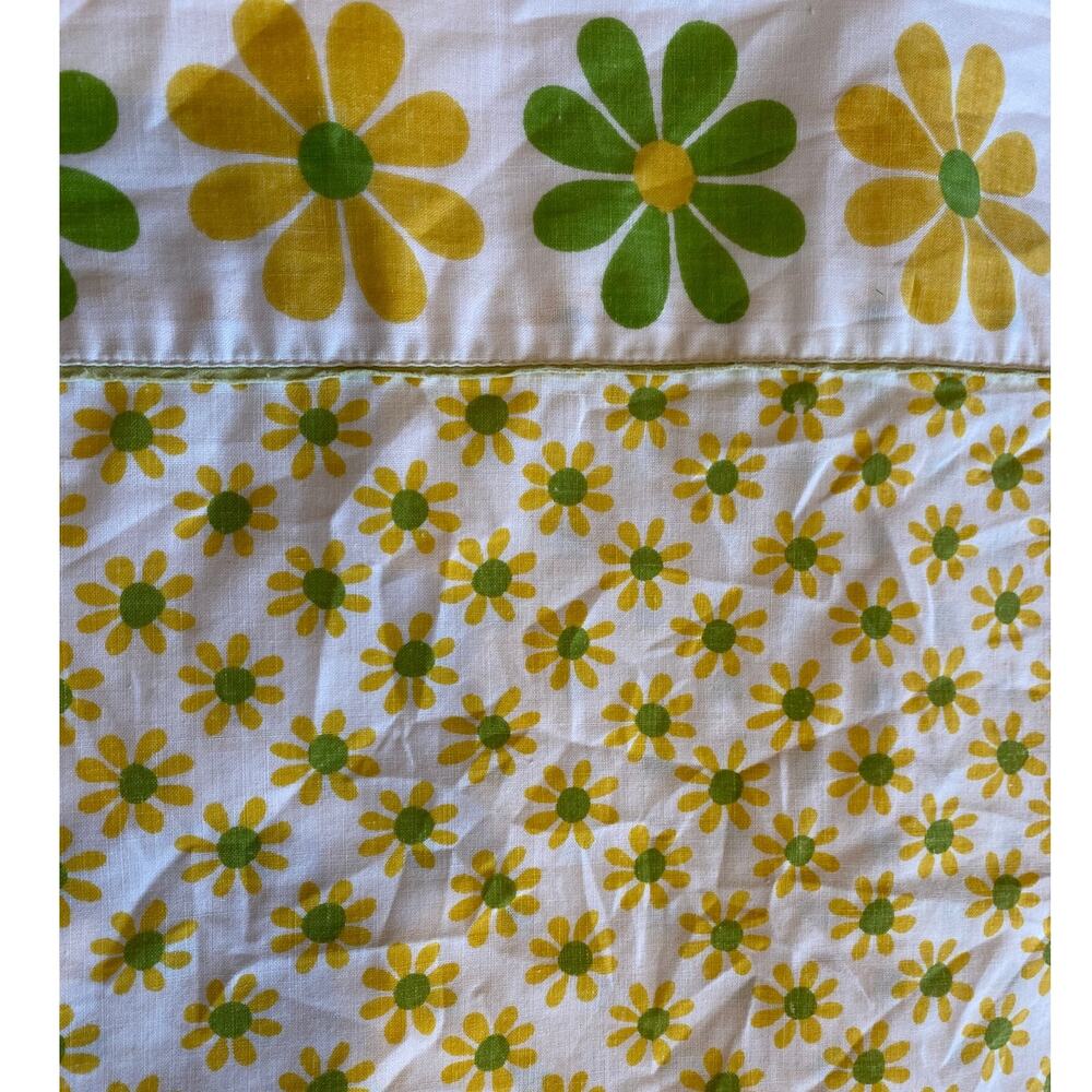 Vtg Lady Pepperell Retro 60s Flower Power Lime Yellow Daisy Full Flat Sheet USA